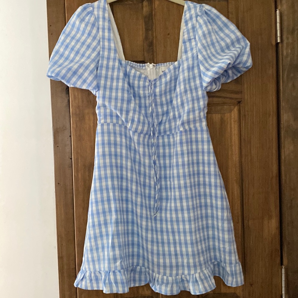 Hello Molly blue and white gingham mini dress